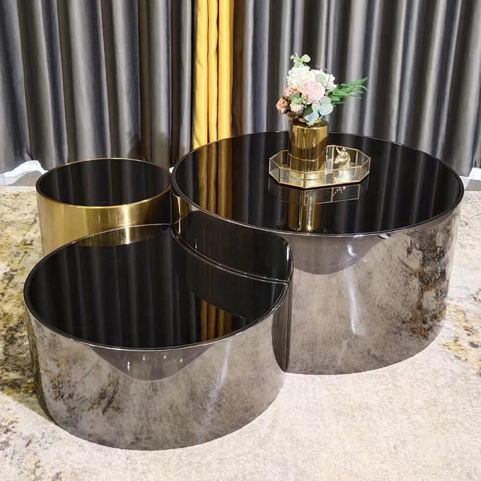 Modern Stainless Steel Electroplated Coffee Table Set Round Metal End Table 0