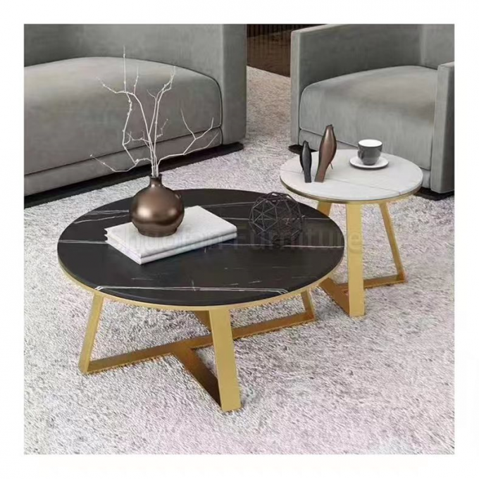 Modern Stainless Steel Electroplated Coffee Table Set Round Metal End Table 1
