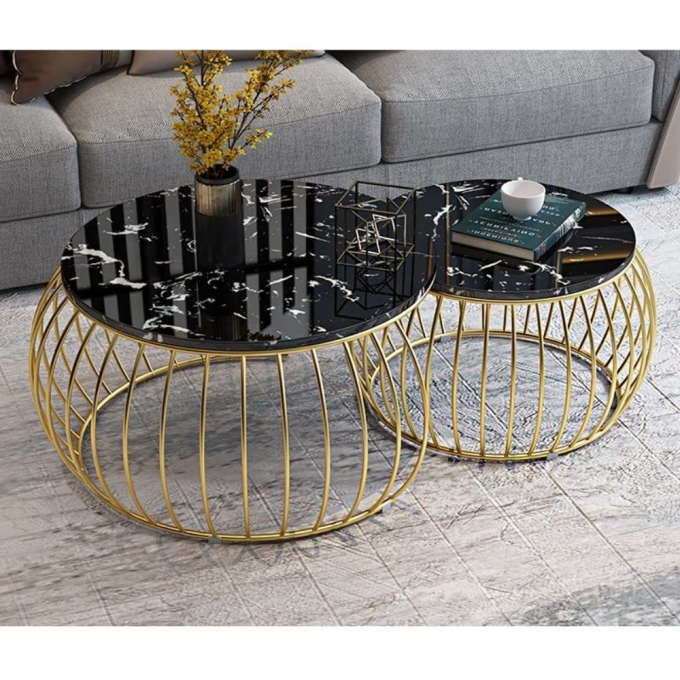 Modern Stainless Steel Electroplated Coffee Table Set Round Metal End Table 2