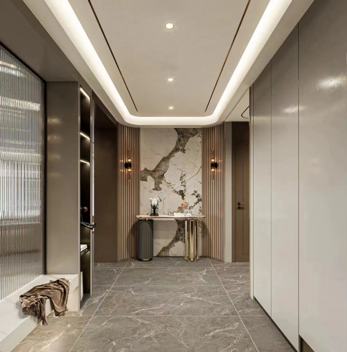 Modern Art Minimalist  Marble Entryway Table Stainless Wooden 0