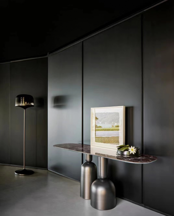 Modern Art Minimalist  Marble Entryway Table Stainless Wooden 1