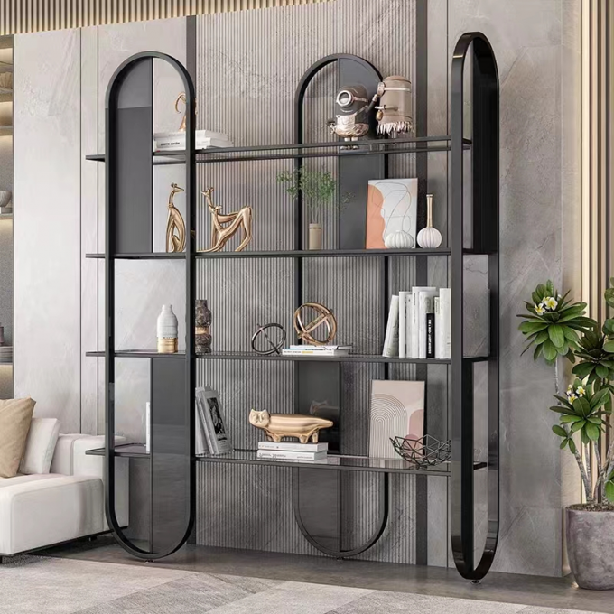 Custom Modern Stainless Steel Hotel Furniture Bookshelf Display Cabinet Gold 1