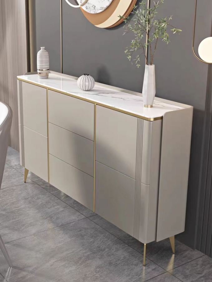 Upholstery Metal Marble Top Sideboard Storage Cabinet 0