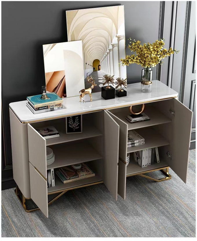 Upholstery Metal Marble Top Sideboard Storage Cabinet 1
