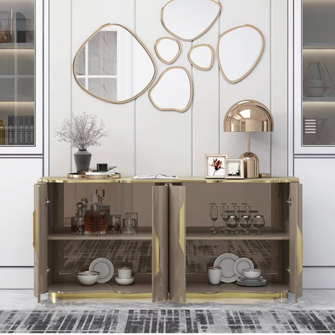 Electroplated Luxury Sideboard Cabinets Stainless Steel Hotel Solid Wood Sideboard 1