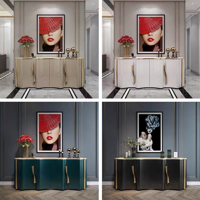 Electroplated Luxury Sideboard Cabinets Stainless Steel Hotel Solid Wood Sideboard 2