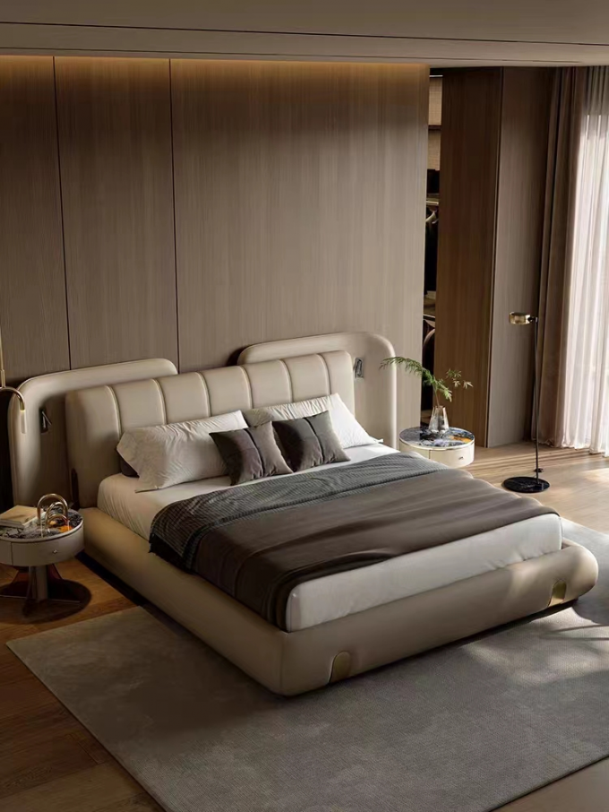 Custom Leather Luxury Bed Master 1.8 OAK PINE Bedroom King Bed 0