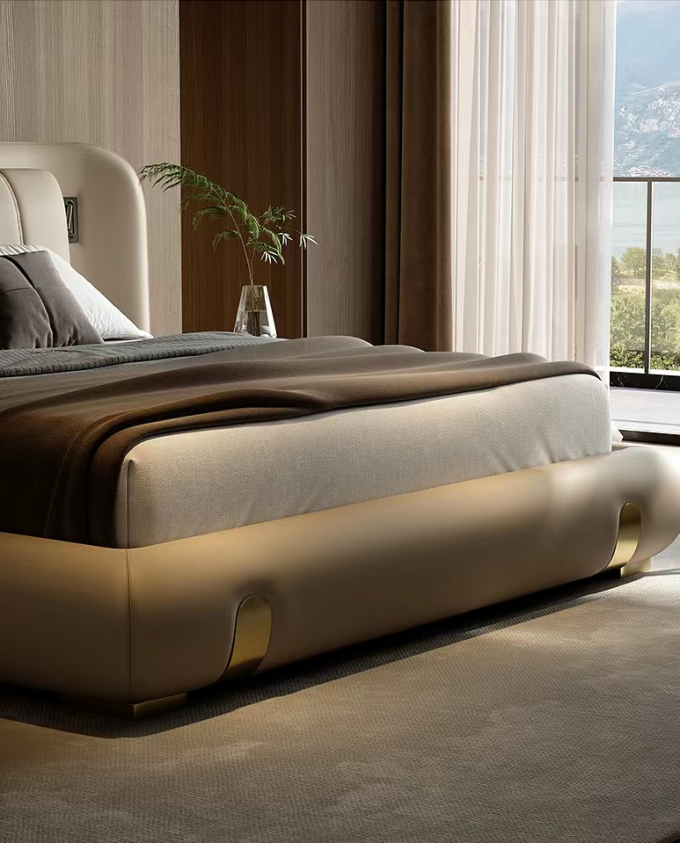 Custom Leather Luxury Bed Master 1.8 OAK PINE Bedroom King Bed 1