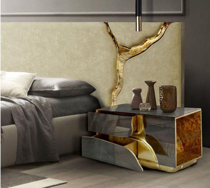 Lapiaz King Upholstered Platform Bed Inlaid Gold Stainless Steel 1