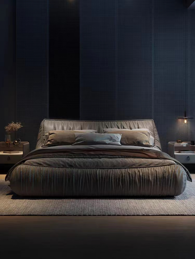 Anti Fall Hotel Bedroom Furniture Leather Bed Soft Pack 1.8m Oak Nordic Bed 0