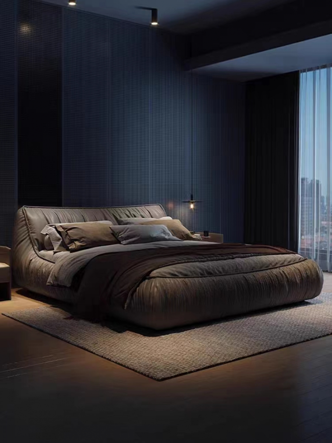 Anti Fall Hotel Bedroom Furniture Leather Bed Soft Pack 1.8m Oak Nordic Bed 1