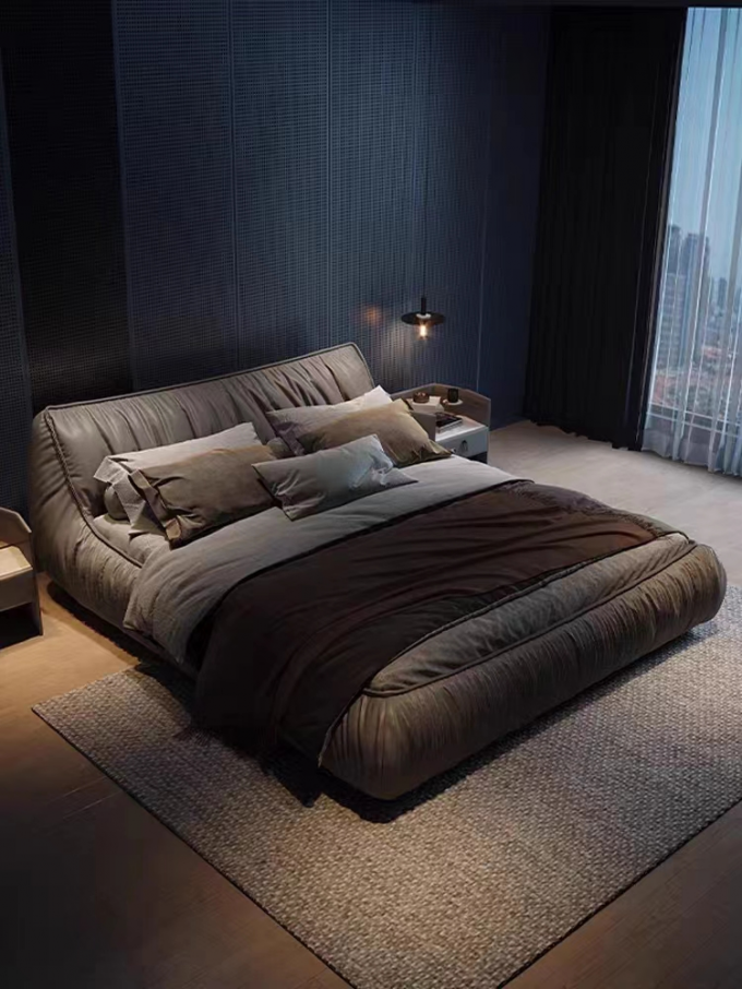 Anti Fall Hotel Bedroom Furniture Leather Bed Soft Pack 1.8m Oak Nordic Bed 2