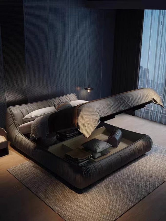 Anti Fall Hotel Bedroom Furniture Leather Bed Soft Pack 1.8m Oak Nordic Bed 3