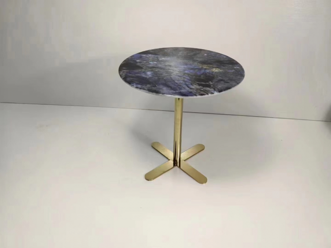 Golden Stainless Steel Hotel Furniture Table With Lovely Round Base Rock Plate 2
