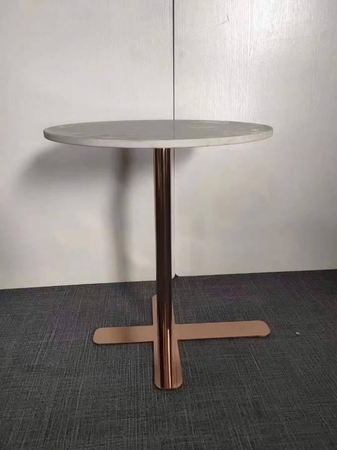 Golden Stainless Steel Hotel Furniture Table With Lovely Round Base Rock Plate 3