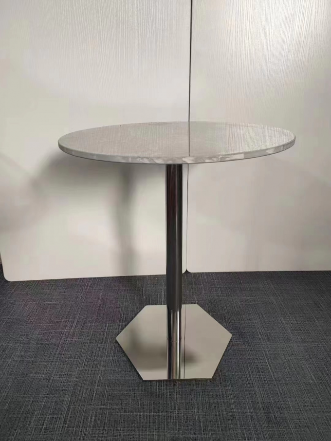 Golden Stainless Steel Hotel Furniture Table With Lovely Round Base Rock Plate 4
