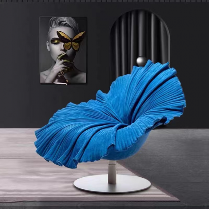 Nordic Light Luxury Velvet Flower Petal Chair Hotel Showroom Stainless Steel Base 0