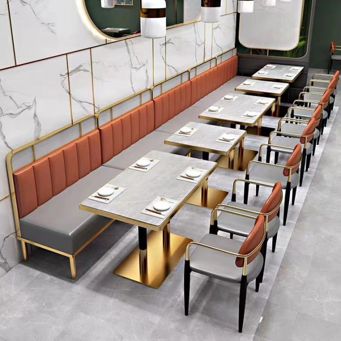 Luxury Restaurant Booth Seating Combination Leather Metal Marble Table 0