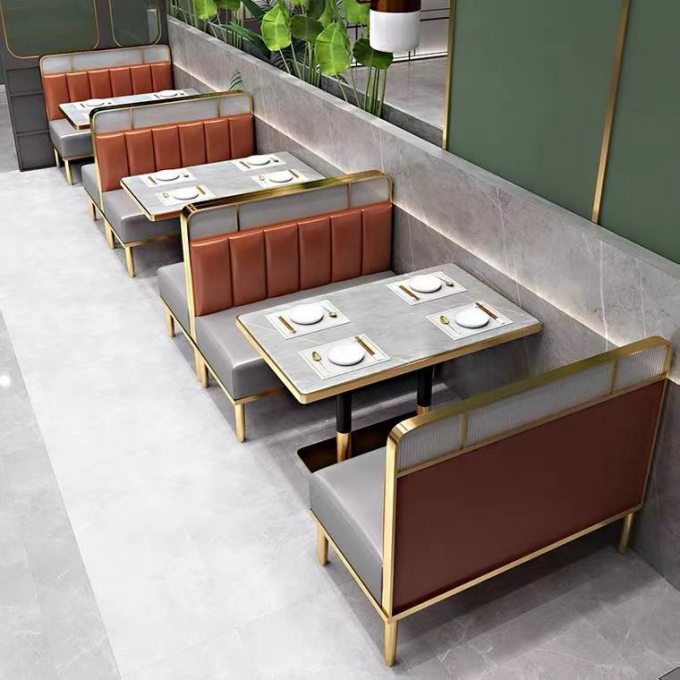 Luxury Restaurant Booth Seating Combination Leather Metal Marble Table 1