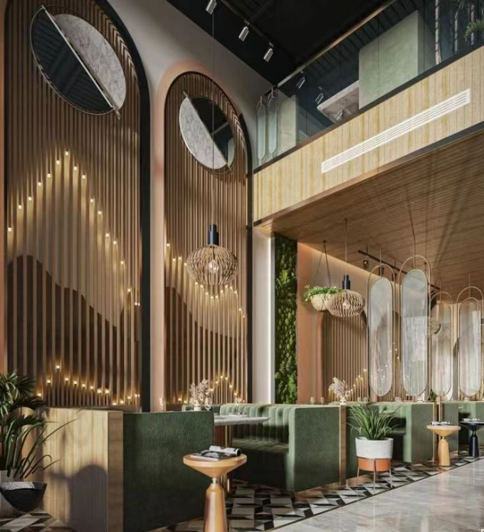 Screen Texture Stainless Steel Hotel Furniture Lobby Living Room Custom Folding Room Divider 1