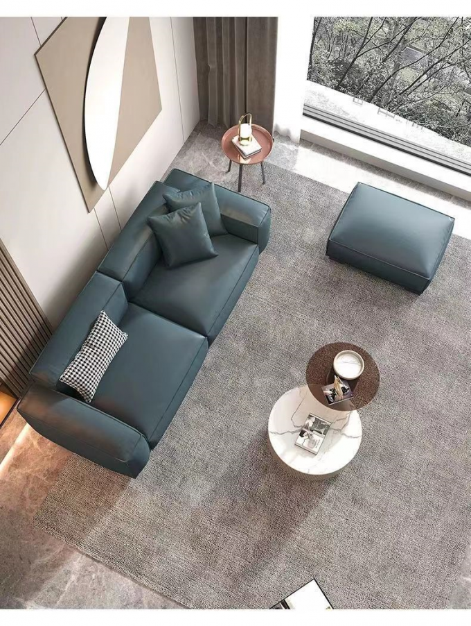 Leather Custom Sofa Bed Straight Row Minimalist Living Room Head Layer Cowhide Caramel Color 1