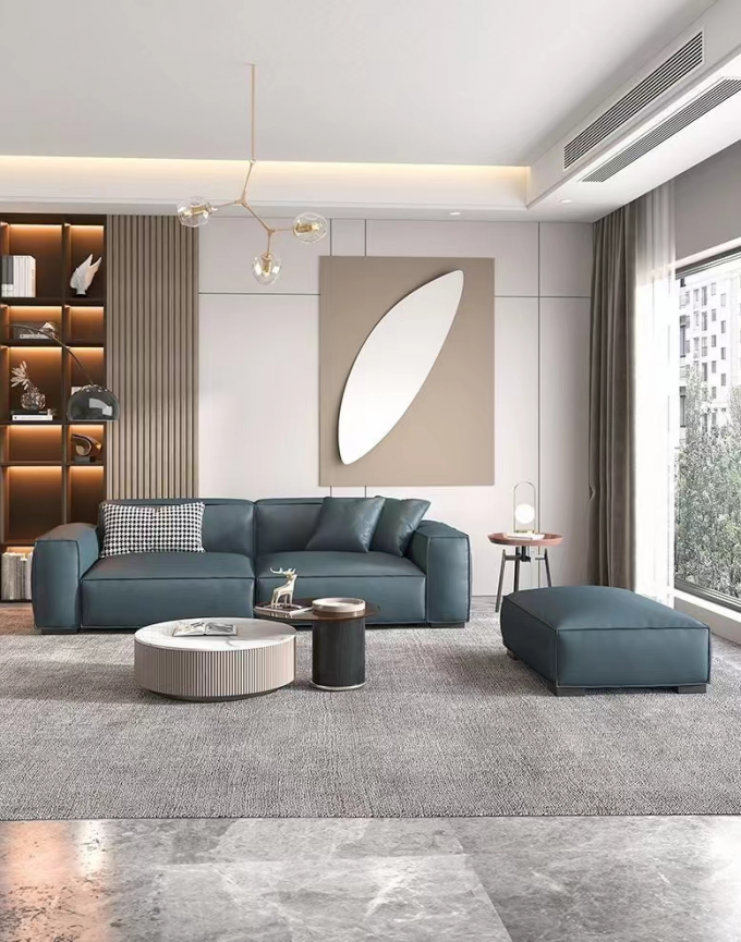 Leather Custom Sofa Bed Straight Row Minimalist Living Room Head Layer Cowhide Caramel Color 2