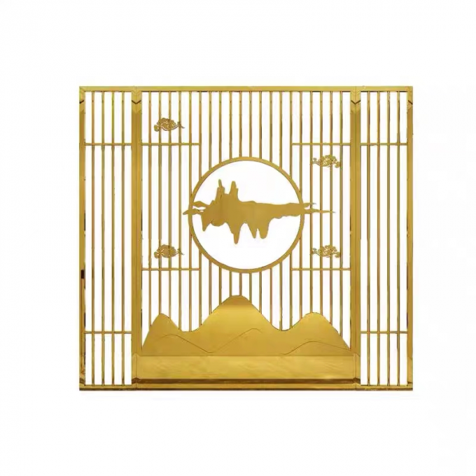 Stainless Steel Screen Partition Wall Titanium Metal Hollowed Out Room Divider Screen 0