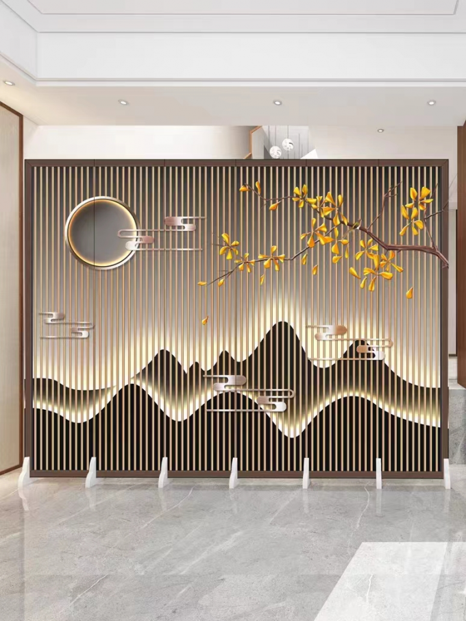 Stainless Steel Screen Partition Wall Titanium Metal Hollowed Out Room Divider Screen 3