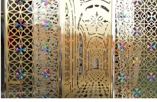 304 Stainless Steel Screen Partition Wall Hollowed Out Hotel Room Divider Screen 2