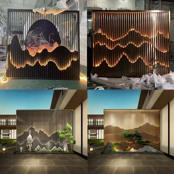 Pop Metal Stainless Steel Hotel Furniture Screen Hotel Decoration Braided Titanium Gold 1