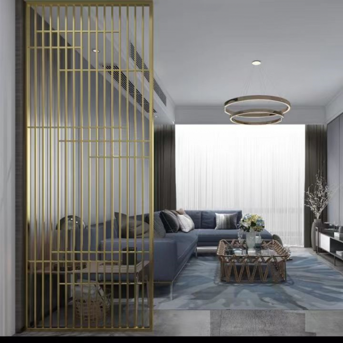 Modern Stainless Steel Screen Partition Metal Grille Carved Folding Room Divider 0