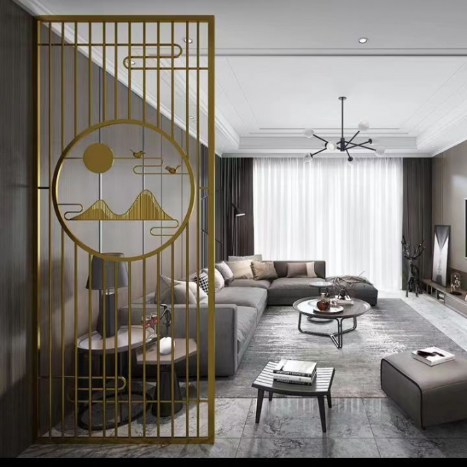 Modern Stainless Steel Screen Partition Metal Grille Carved Folding Room Divider 1