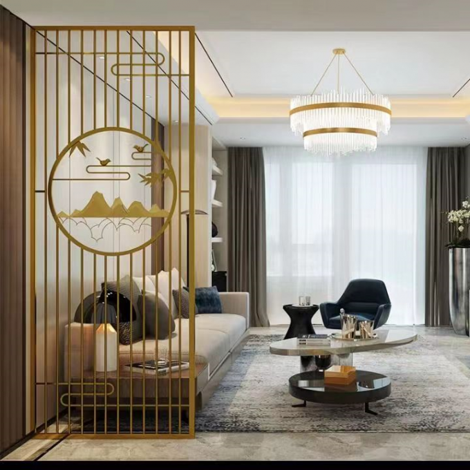 Modern Stainless Steel Screen Partition Metal Grille Carved Folding Room Divider 2