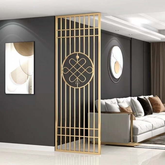 Modern Stainless Steel Screen Partition Metal Grille Carved Folding Room Divider 3