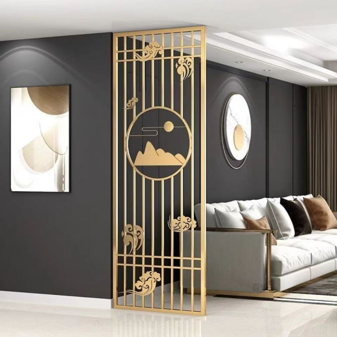 Modern Stainless Steel Screen Partition Metal Grille Carved Folding Room Divider 4