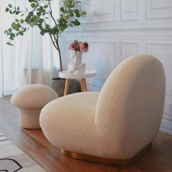 Living Room Round Banquette Sofa Bedroom Hotel Modern Lamb Fleece Round Seat Sofa 0