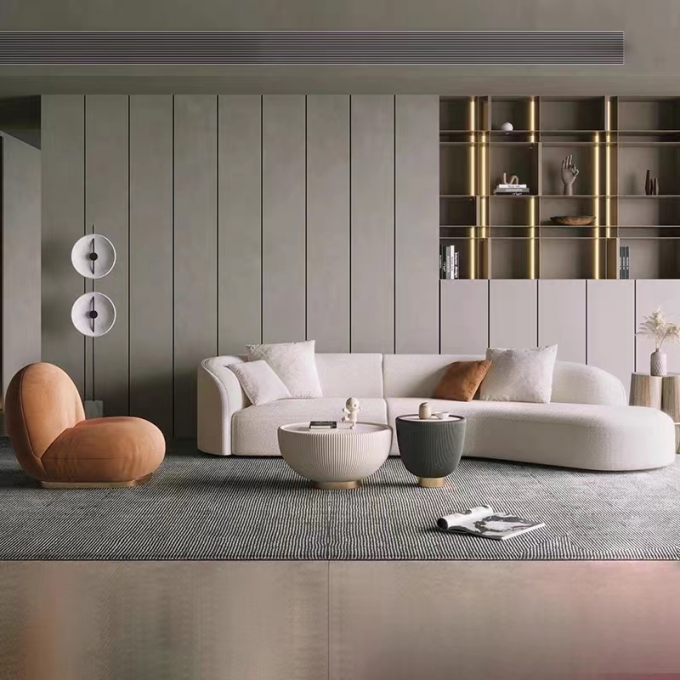 Living Room Round Banquette Sofa Bedroom Hotel Modern Lamb Fleece Round Seat Sofa 3