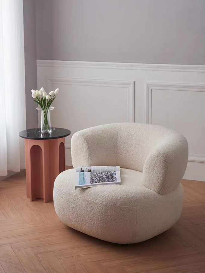 Living Room Round Banquette Sofa Bedroom Hotel Modern Lamb Fleece Round Seat Sofa 4