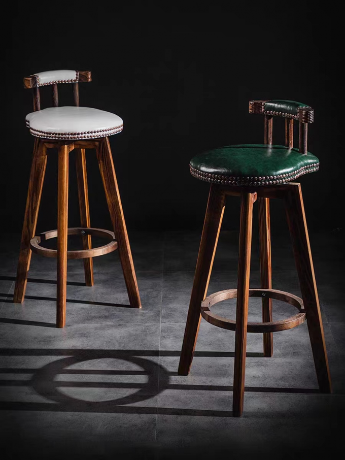 Modern Coffee High Stool Chair Bar Stool Soft Seat Solid Wood Bar Stools 0