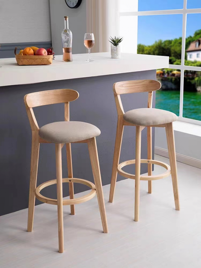 Modern Coffee High Stool Chair Bar Stool Soft Seat Solid Wood Bar Stools 1