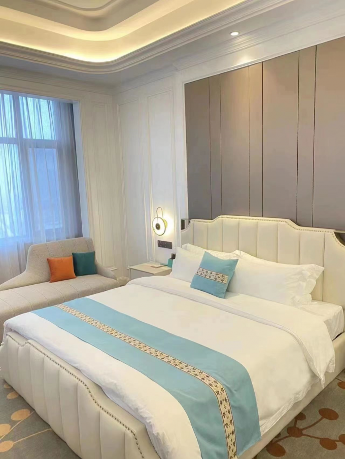 Classic Luxury White Solid Oak Double Bed Hotel Bedroom Soft Bed 2