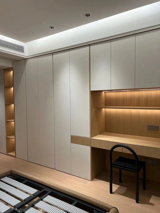 Modern Walnut Hotel Room Wardrobe With Dresser All In One 0