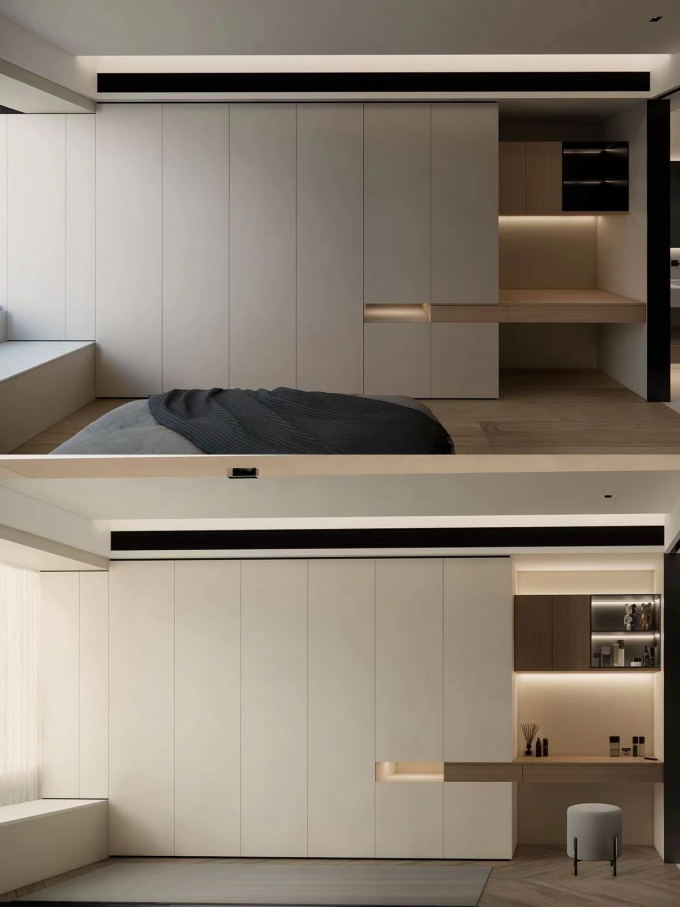 Modern Walnut Hotel Room Wardrobe With Dresser All In One 2