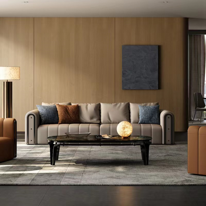 Piano Key Leather Light Green Sofa Nordic Sofa Bed Hotel Villa Living Room 4