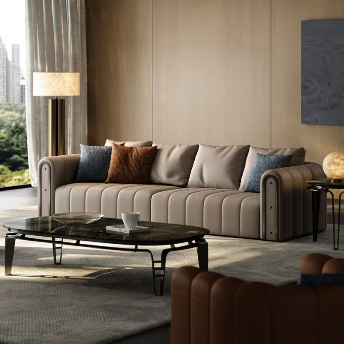 Piano Key Leather Light Green Sofa Nordic Sofa Bed Hotel Villa Living Room 3