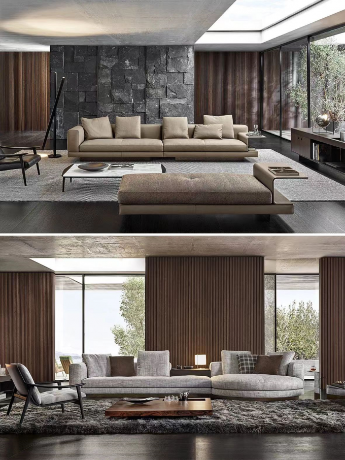 Shaped Curved Minimalist Hotel Lobby Furniture Linen Sectional Sofa 1