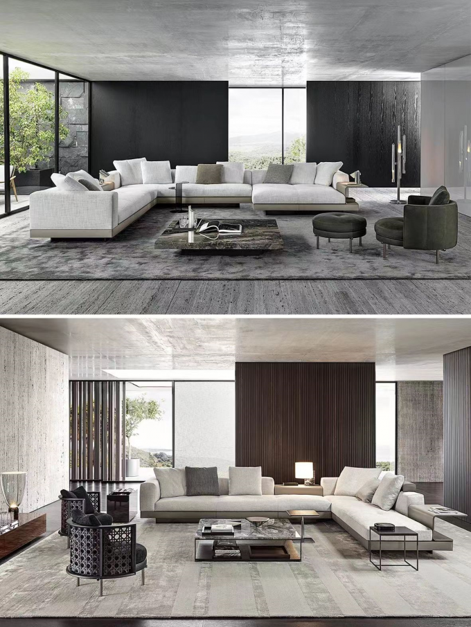 Shaped Curved Minimalist Hotel Lobby Furniture Linen Sectional Sofa 2