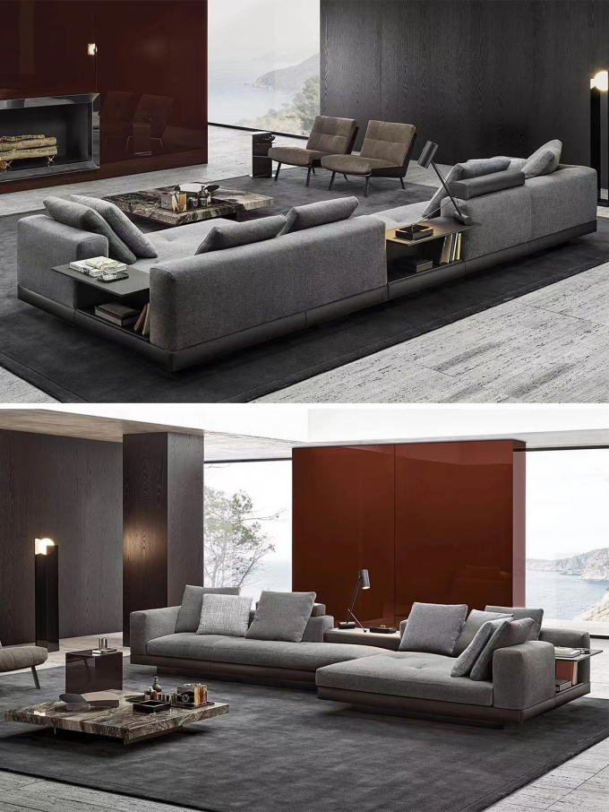 Shaped Curved Minimalist Hotel Lobby Furniture Linen Sectional Sofa 3