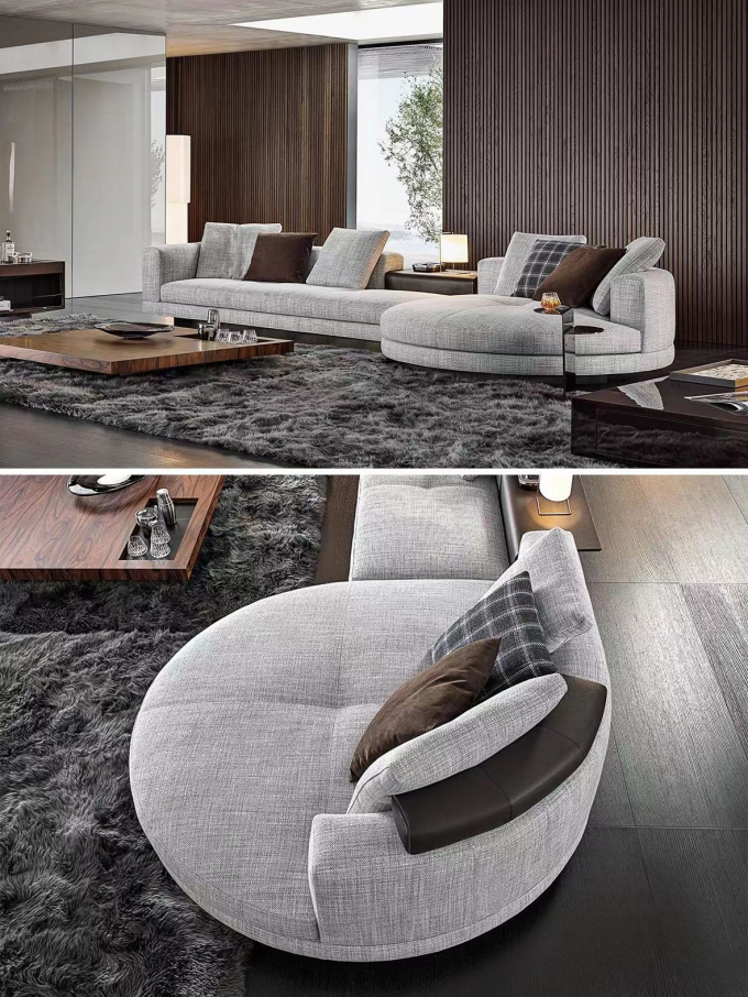 Shaped Curved Minimalist Hotel Lobby Furniture Linen Sectional Sofa 4