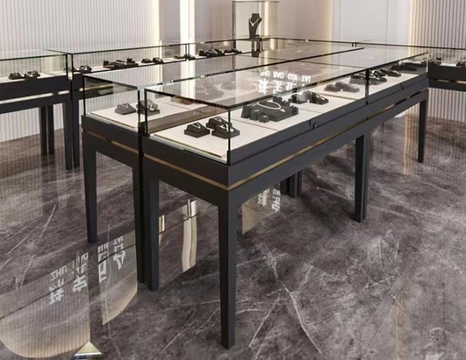 Round Curved Jewelry Display Cabinet Oval jewellery glass counter Custom 1